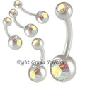14G Non Dangle Jet CZ Gem Initial Belly Button Rings